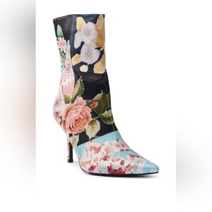 AZALEA WANG "Spring Elegance" Floral Pointed Toe Stiletto Ankle Boot